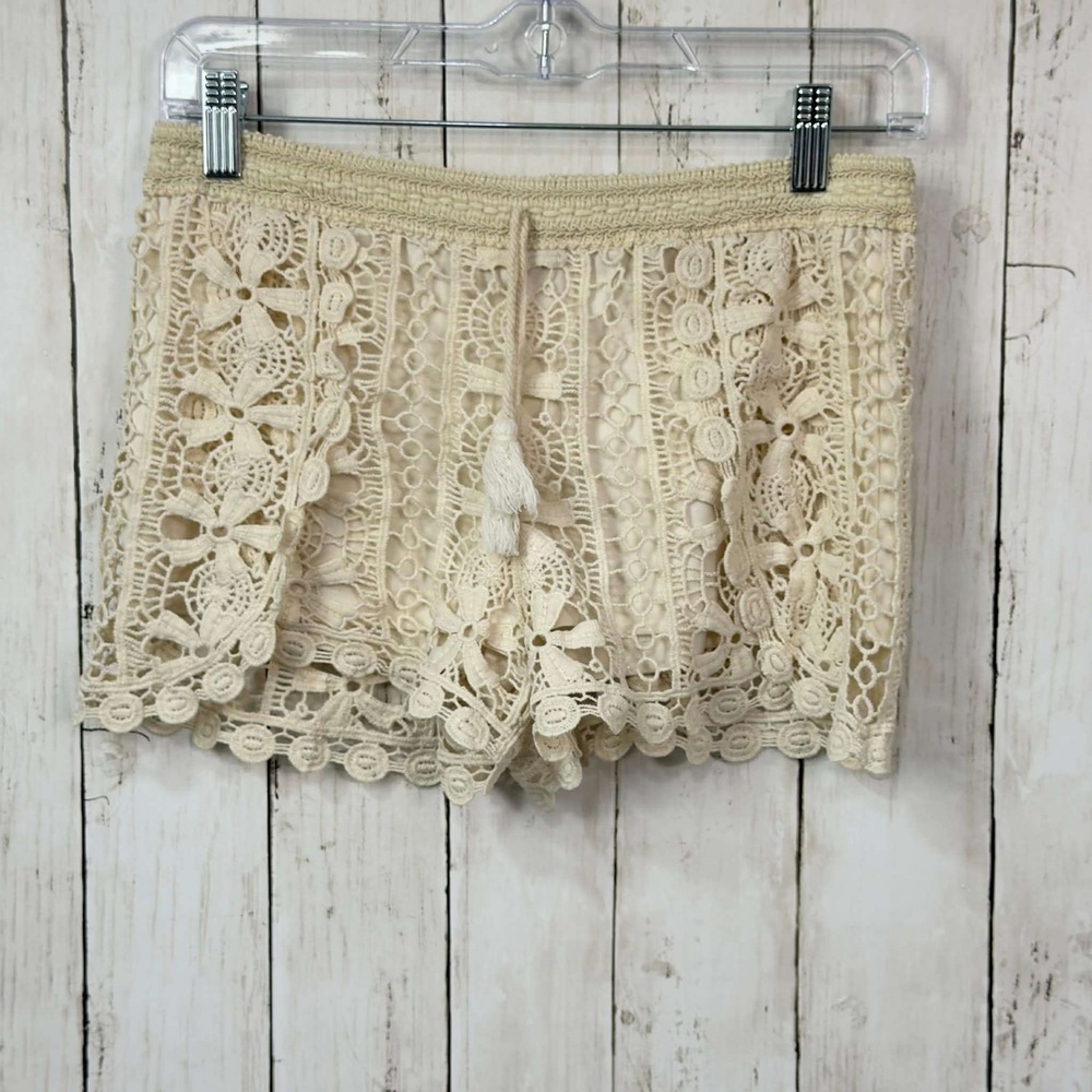 Japna Kids Girl's Cream Crochet Lace Tassel Boho Shorts Size‎ 10
